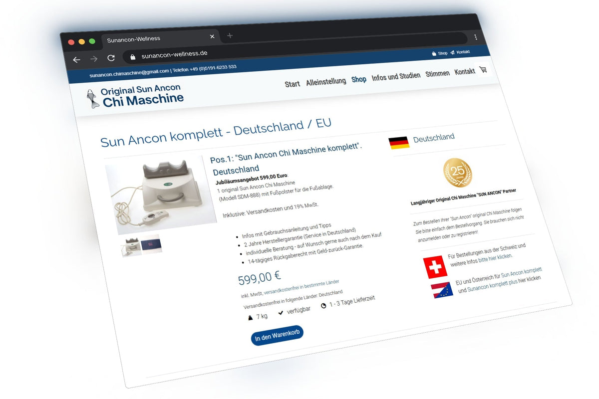 Sun Ancon Wellness – erklärungsbedürftiges Produkt mit Jimdo-Shop