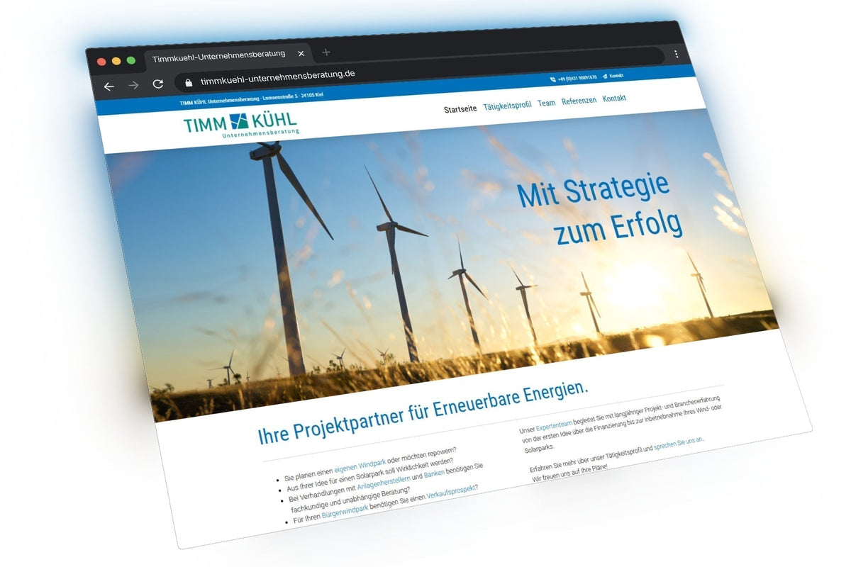 TIMM KÜHL Unternehmensberatung – Erneuerbare Energien klar positioniert